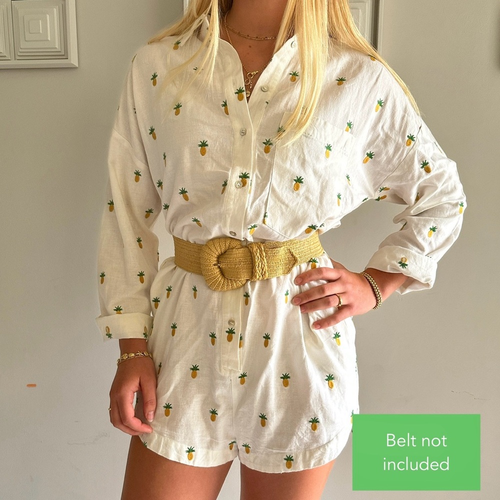 Farm Rio Embroidered Pineapple Shorts Romper